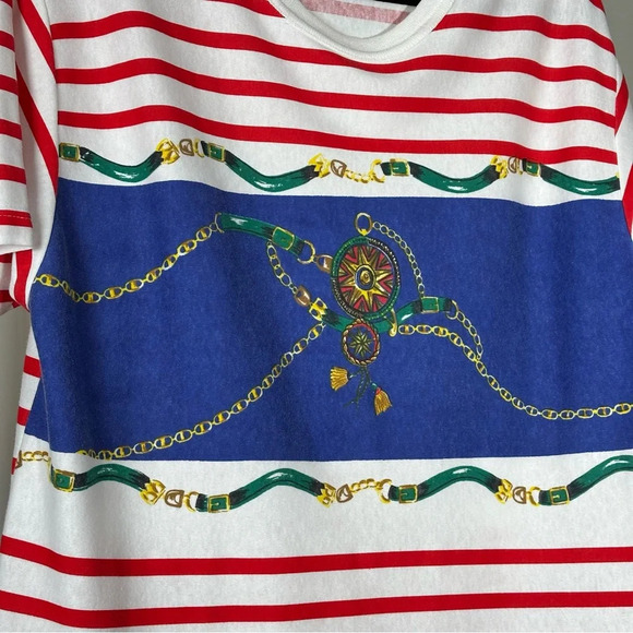 Huntington Ridge Striped Short Sleeve Red White Blue Nautical 90s Coastal Sailor - Picture 3 of 8